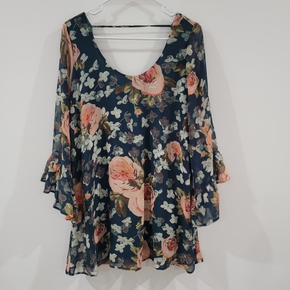Show Me Your MuMu Dresses & Skirts - Show Me Your Mumu Mini Dress Size Small Green Floral Bell Sleeve Dainty